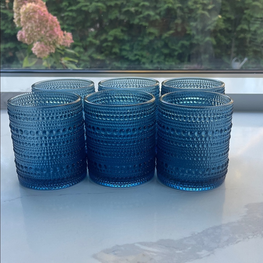 Set of Six 12OZ Blue Textured Glasses